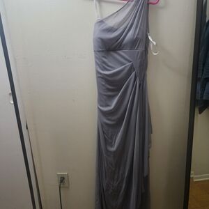 David's Bridal One-Shoulder Silver-Gray Evening Gown